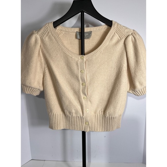 Everlane Organic Cotton Puff Sleeve Button Front Cardigan Sweater - Picture 1 of 7